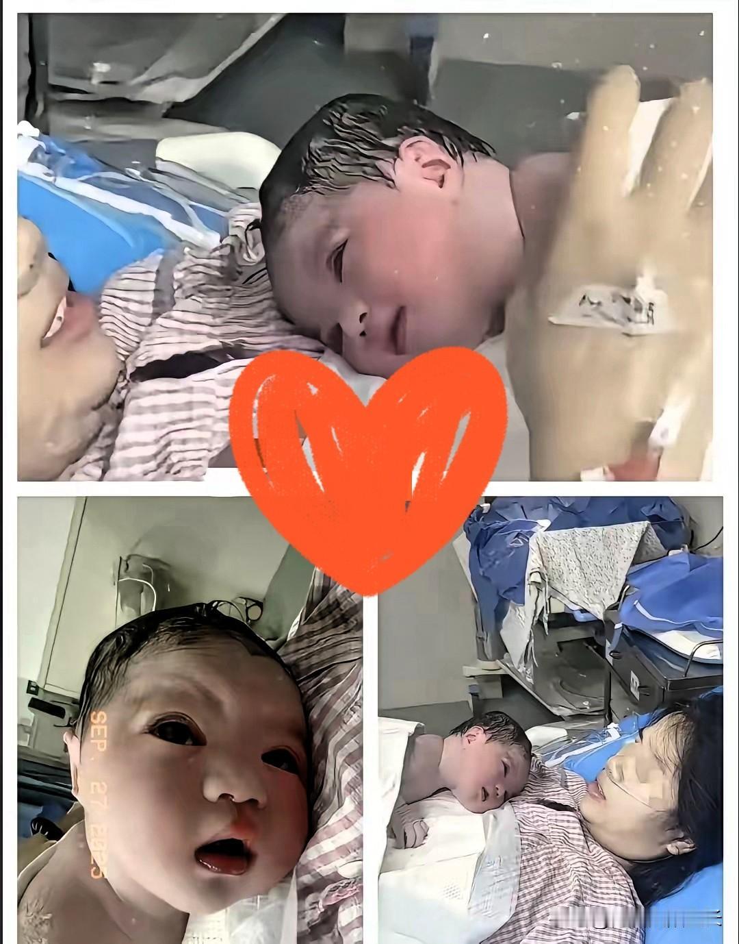 9月24号这温馨的一幕出现在广东某医院里，一位产妇刚刚生完孩子。在产妇喘气时，视