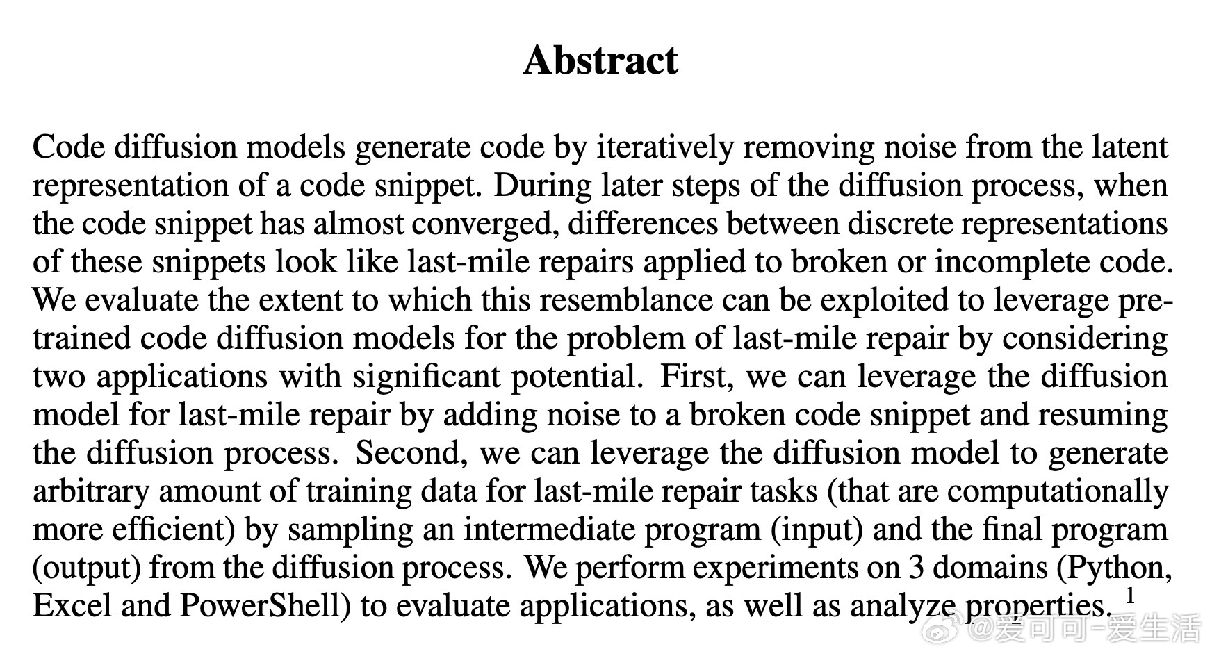 [CL]《Diffusion is a code repair operator