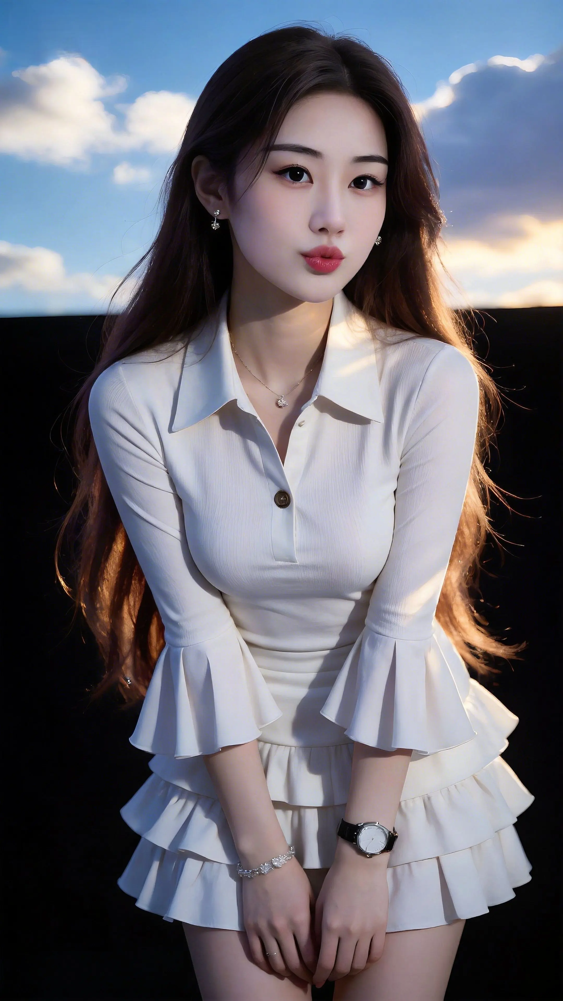 温柔系穿搭 氛围感美女 白裙少女 治愈系风景