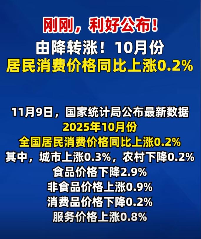 10月CPI同比转涨释放暖意，国内需求复苏信号增强
0.2%的涨幅虽小，但其由负