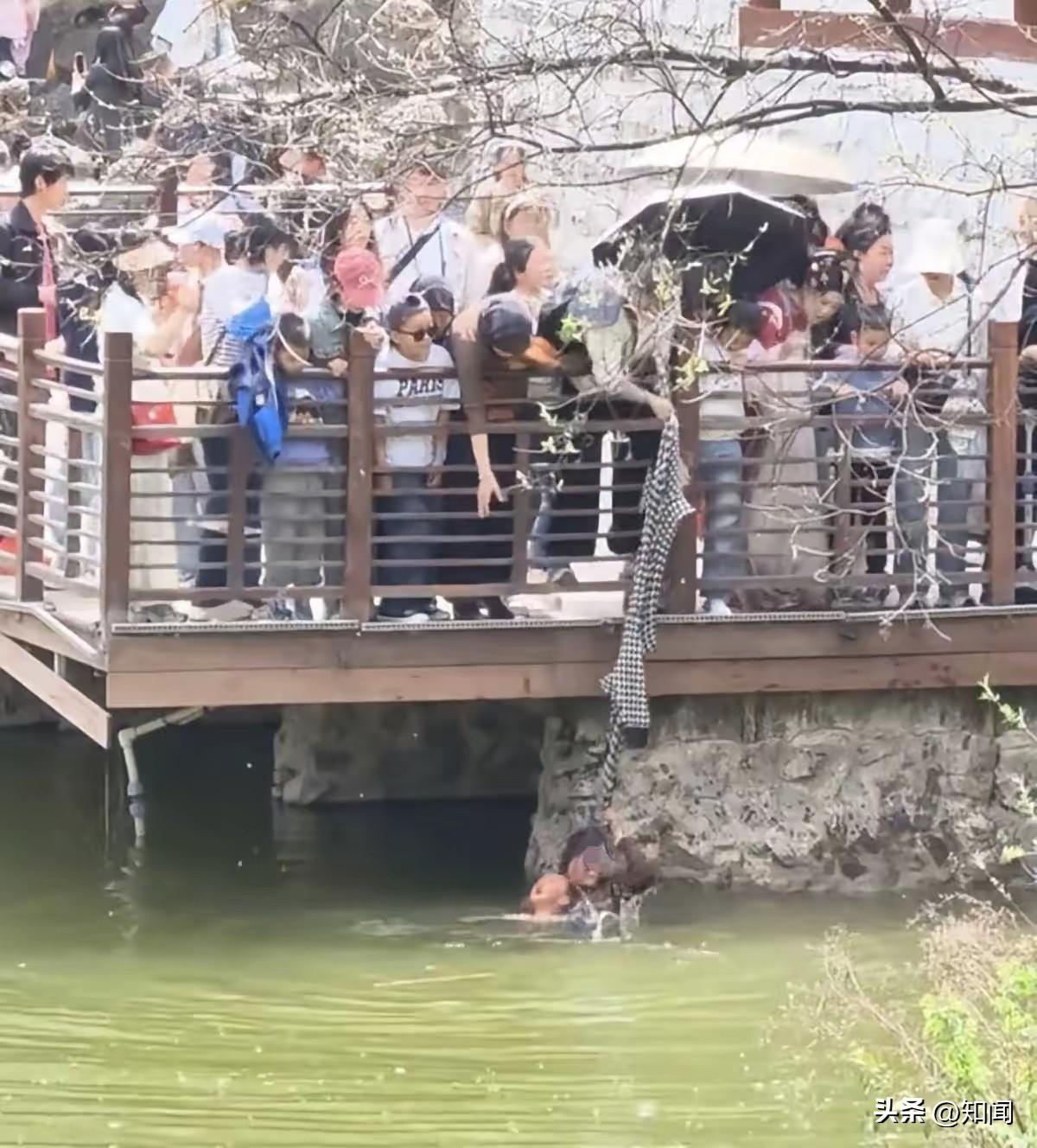 【西安兴庆宫公园男孩落水 游客齐心协力施救】

4月5日，西安兴庆宫公园上演惊险