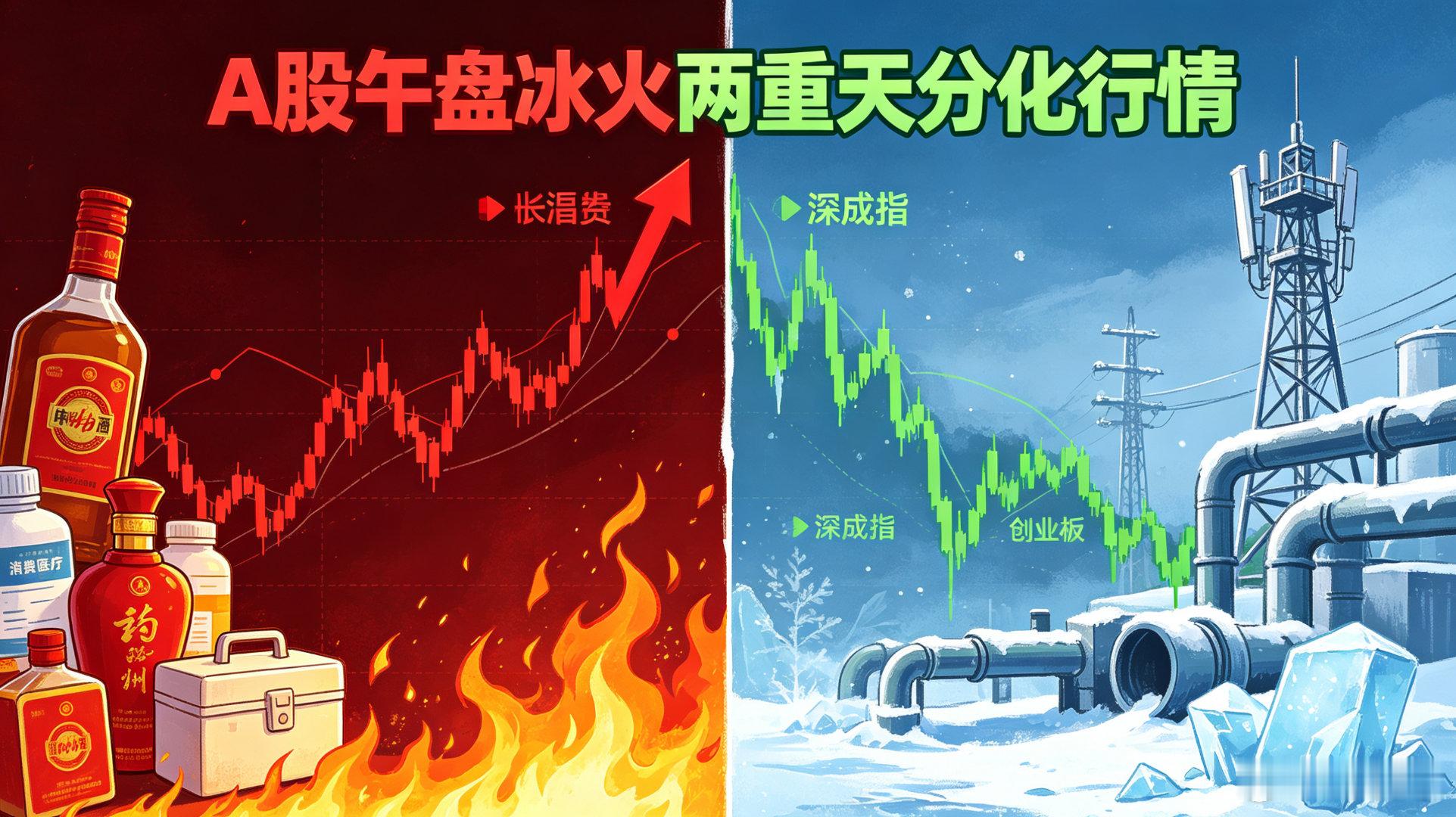 A股午盘极致分化行情出炉！沪指微红稳住盘面，深成指、创业板同步大跌，超3400只