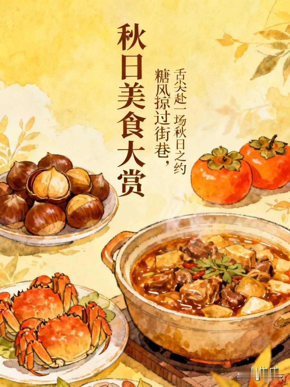 糖炒栗子的焦香，流心柿子的清甜，肥美的秋蟹，热气腾腾的炖菜。
万物成熟的季节，好