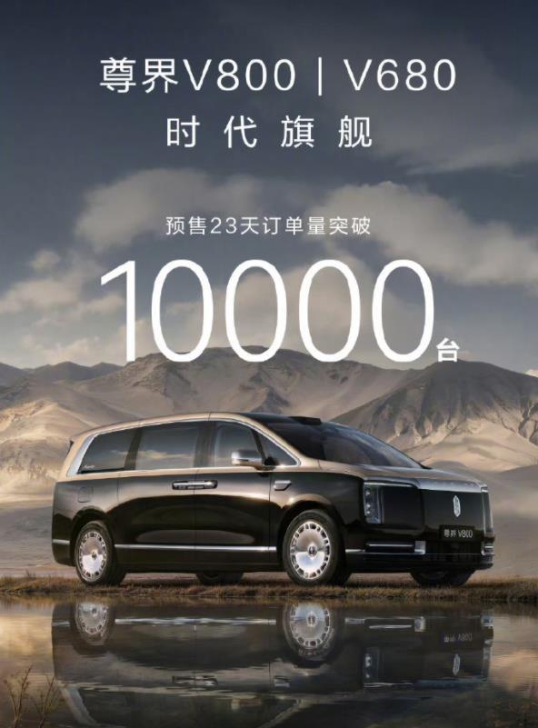 尊界MPV预订量突破万台尊界V800、V680预售23天订单破万，V800占比近