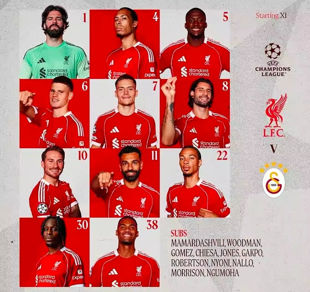 利物浦vs加拉塔萨雷首发：维尔茨、萨拉赫出战，奥斯梅恩先发欧冠1/8决赛次回合，