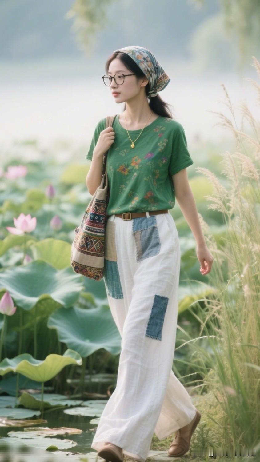 夏日荷塘漫步，清新自然穿搭。你喜欢哪一种气质的美人?