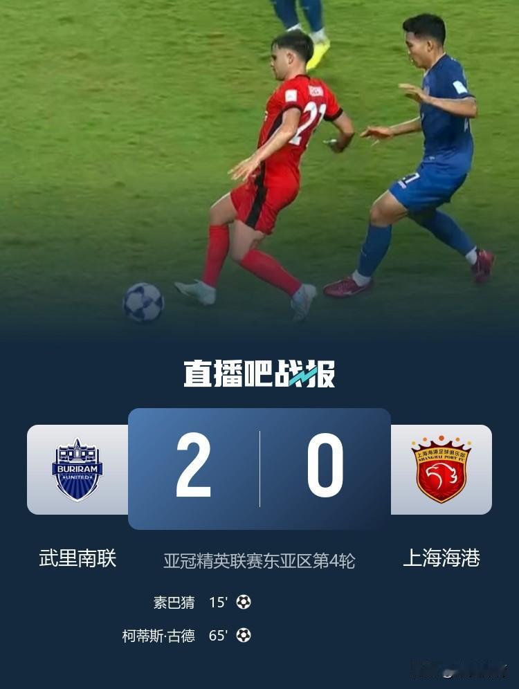 目前排名中超联赛第一的上海海港不出意外的以0:2输给了泰超球队武里联队！四轮过后