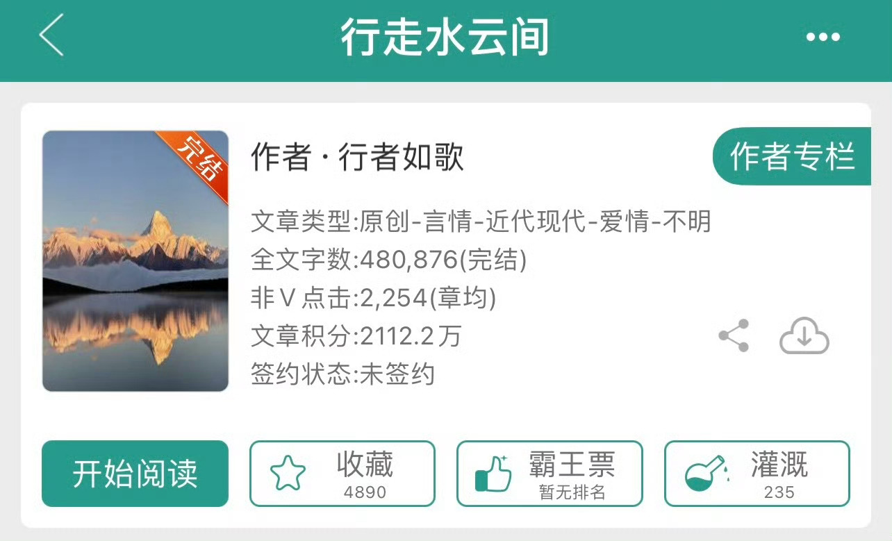 小说推荐：《行走水云间》 作者:行歌简评：独立坚韧职场丽人vs成熟稳重商业大佬，