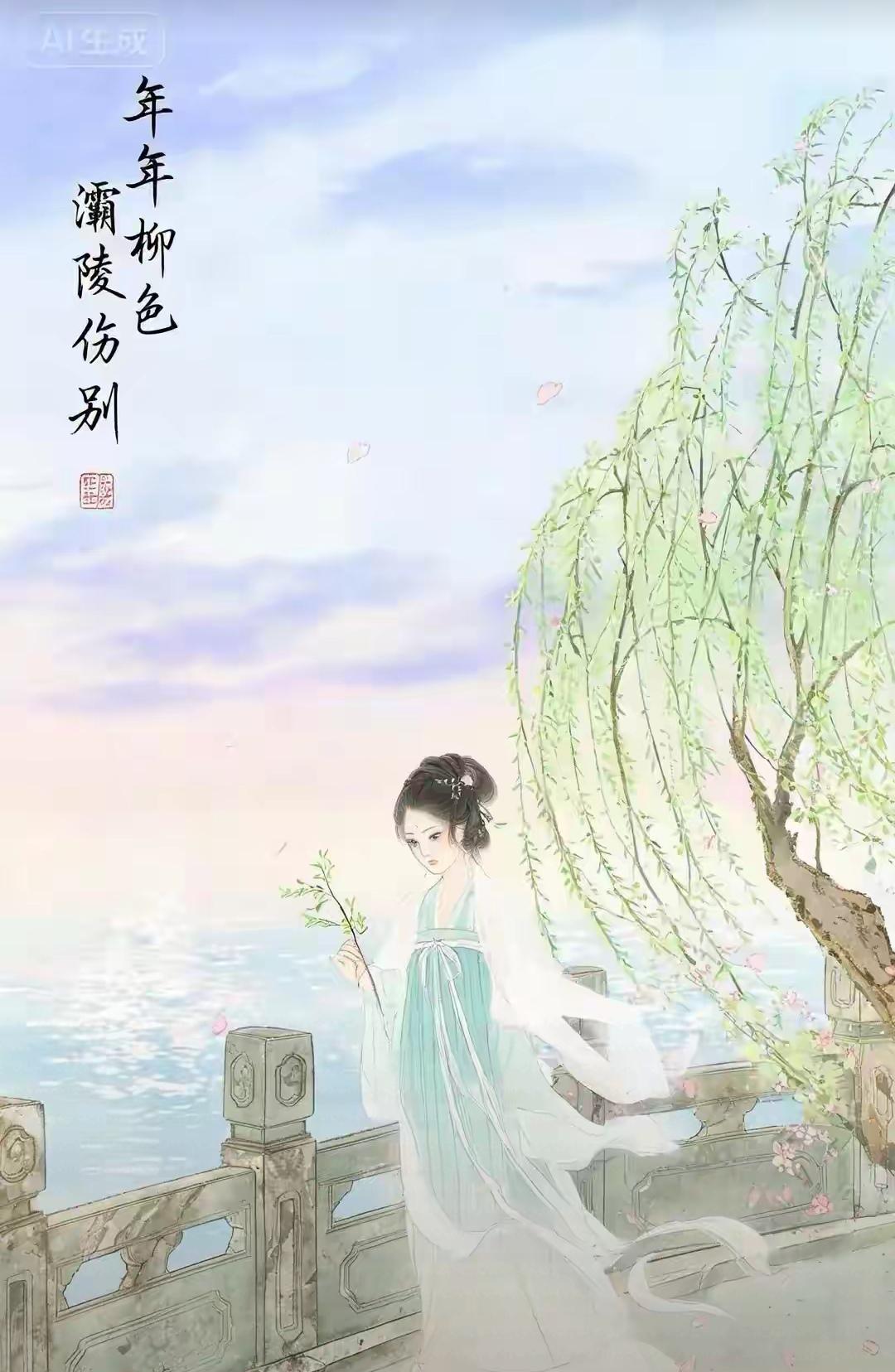 上联，？？？

下联，李白诗词忆秦娥，霸陵伤别