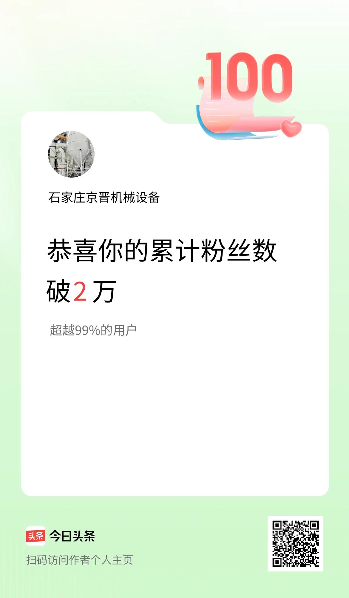 我在头条累计粉丝数破2万啦！