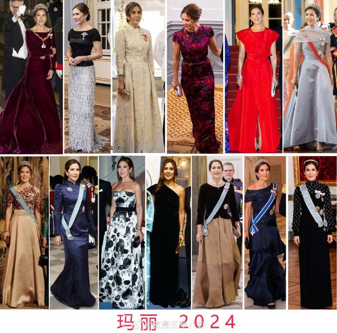 丹麦王后玛丽2024年的长礼服统计~

2024年是玛丽当王后的第一年，买了2.