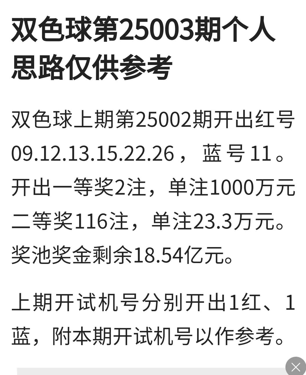 又是0展现！[捂脸][捂脸][捂脸]
双色球第25003期个人思路再补充一组号码