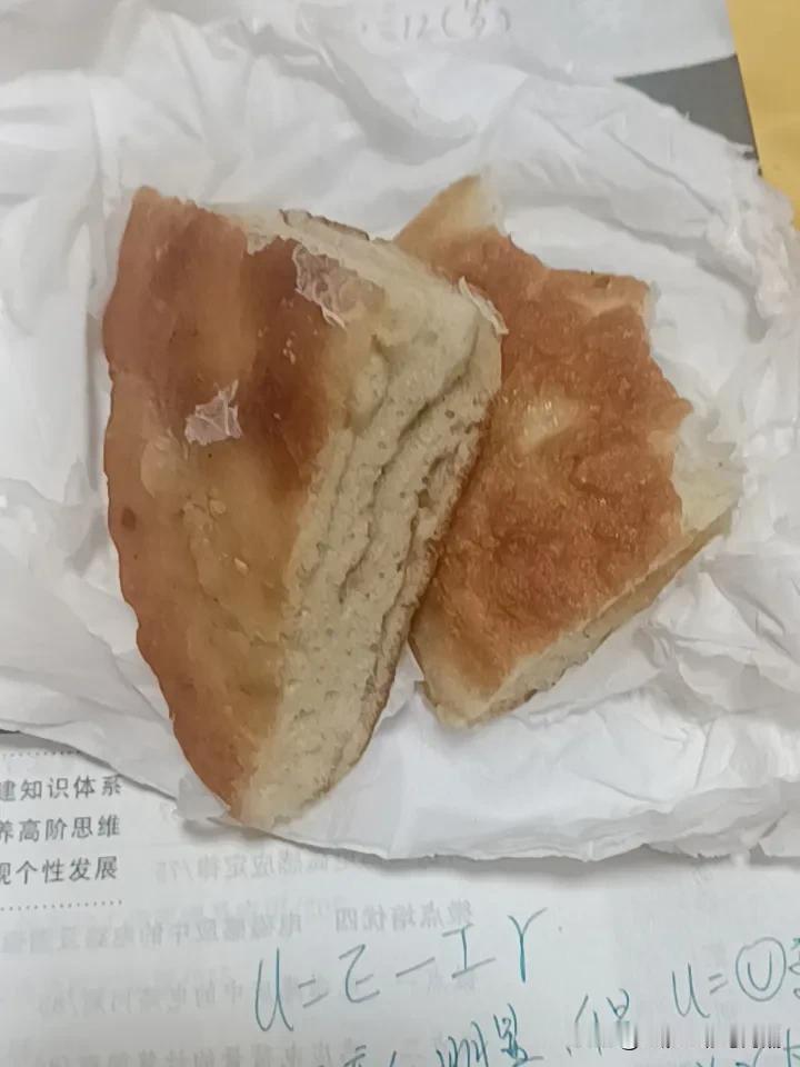 这是我从学校大伙偷偷带出来的饼。

昨天晚上我很饿，下了第四节课我就去了餐厅。
