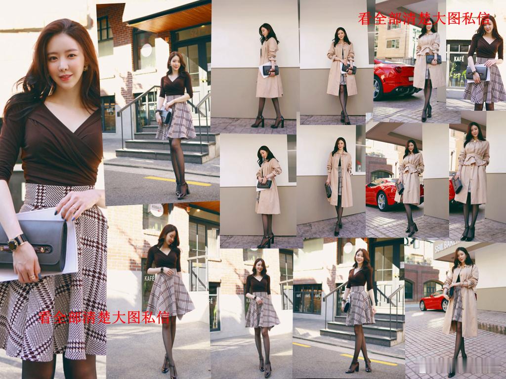 风衣搭配格子裙黑丝... ​​​