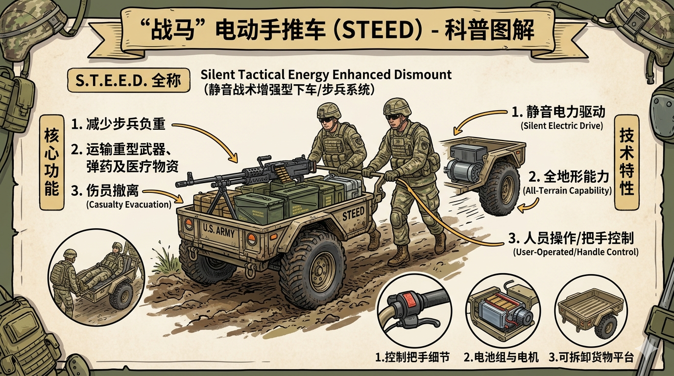 美国电动手推车，绰号“战马”，专业叫法“力量增强型静音战术手推车”，简称SEED