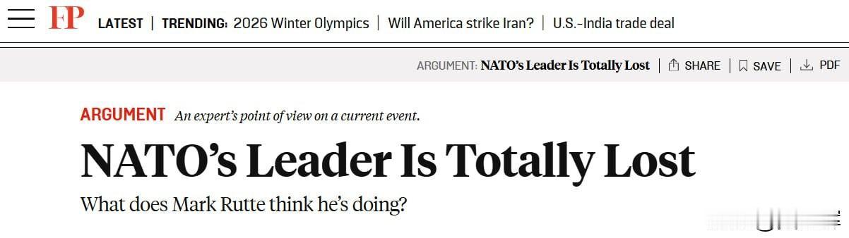 只知道讨好特朗普：FP怒批北约秘书长吕特
 
“北约秘书长马克·吕特正将北约引向