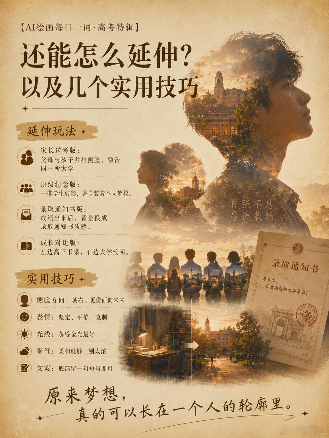 【AI绘画每日一词·高考特辑】把梦想大学装进你的剪影马上就要高考了。朋友圈一定会