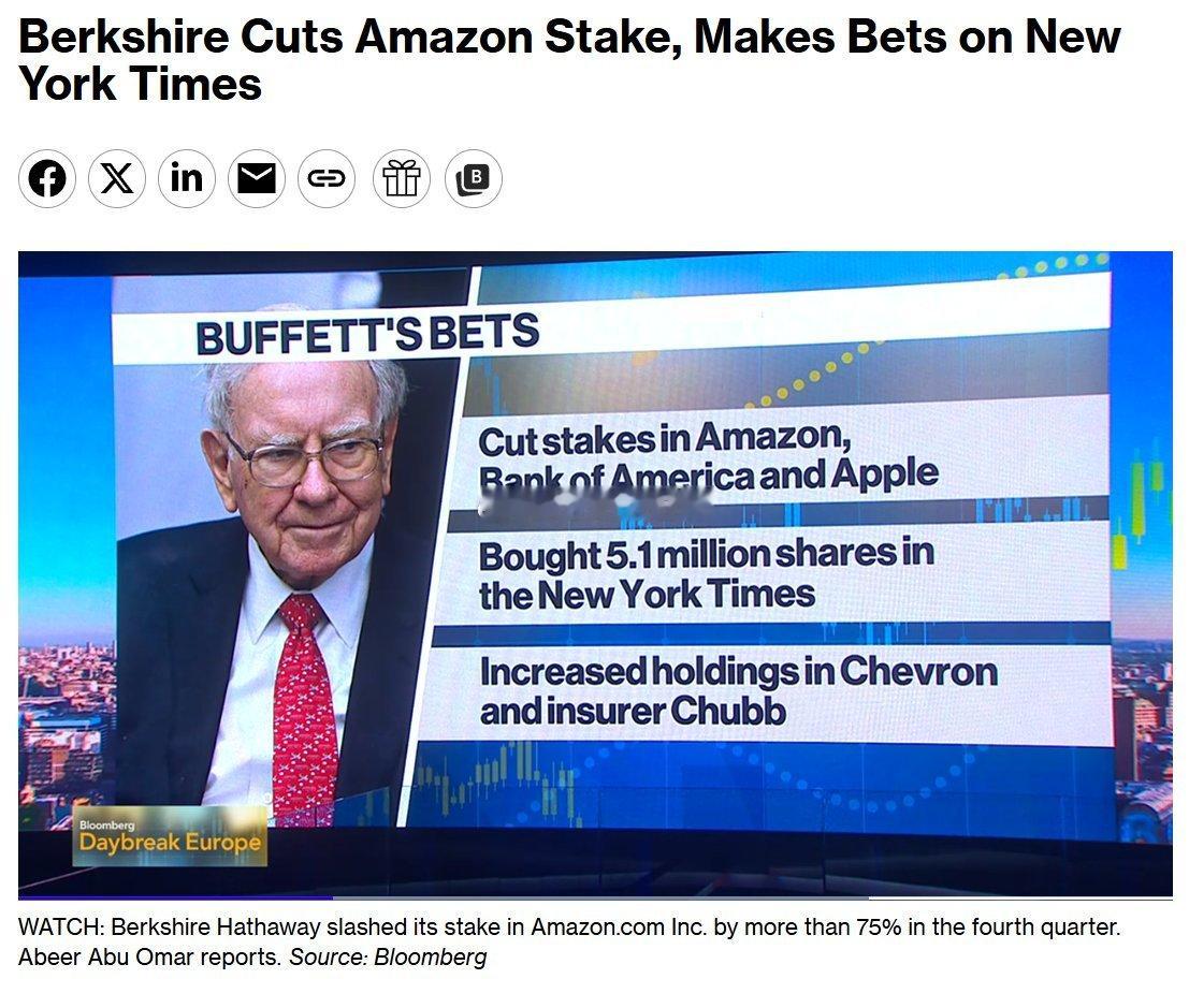 伯克希尔最新申报显示，在沃伦·巴菲特担任首席执行官的最后几个月里，公司在四季度将