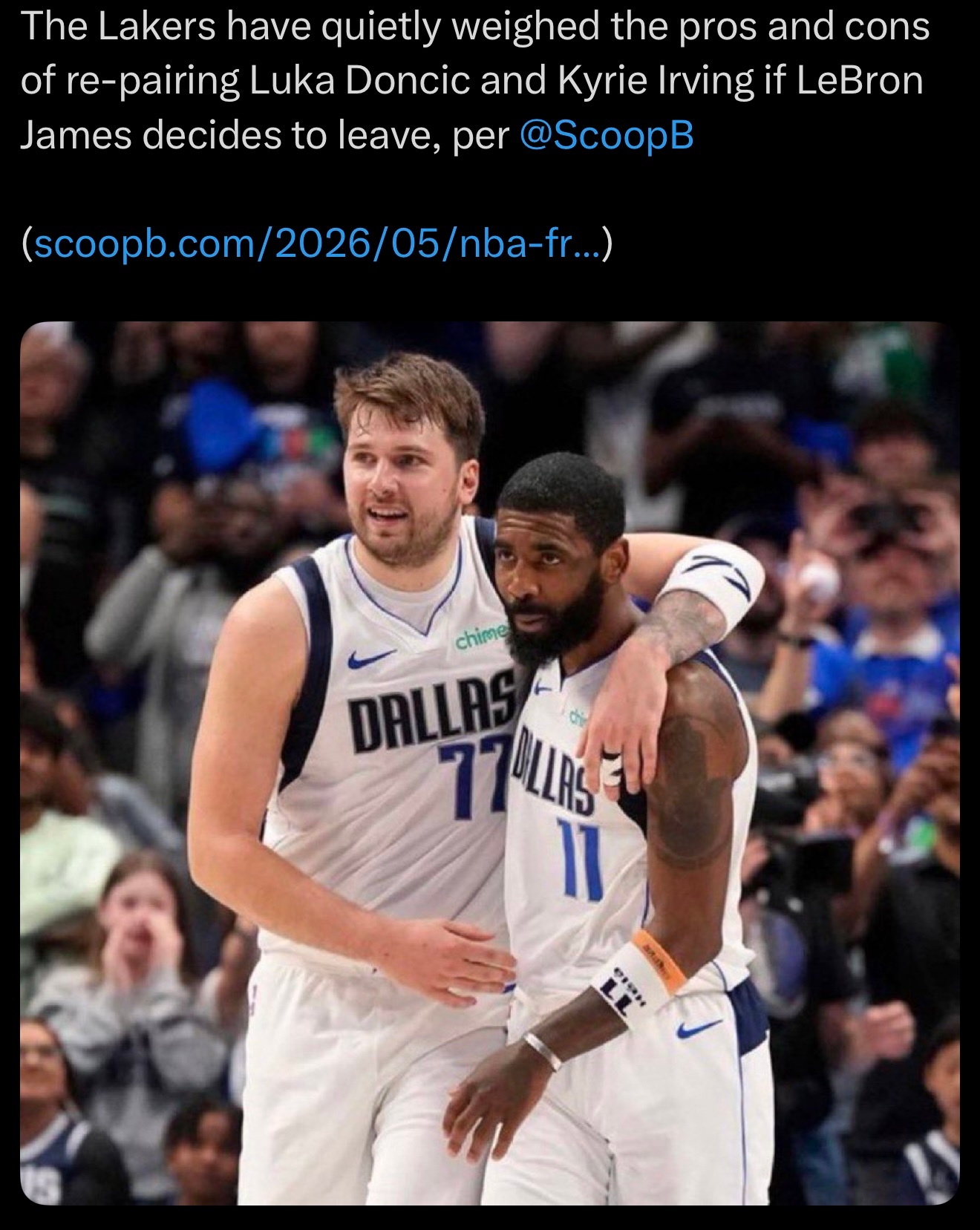 NBA内部人士Scoop B报道，湖人队正在权衡利弊：如果詹姆斯决定离队，是否重