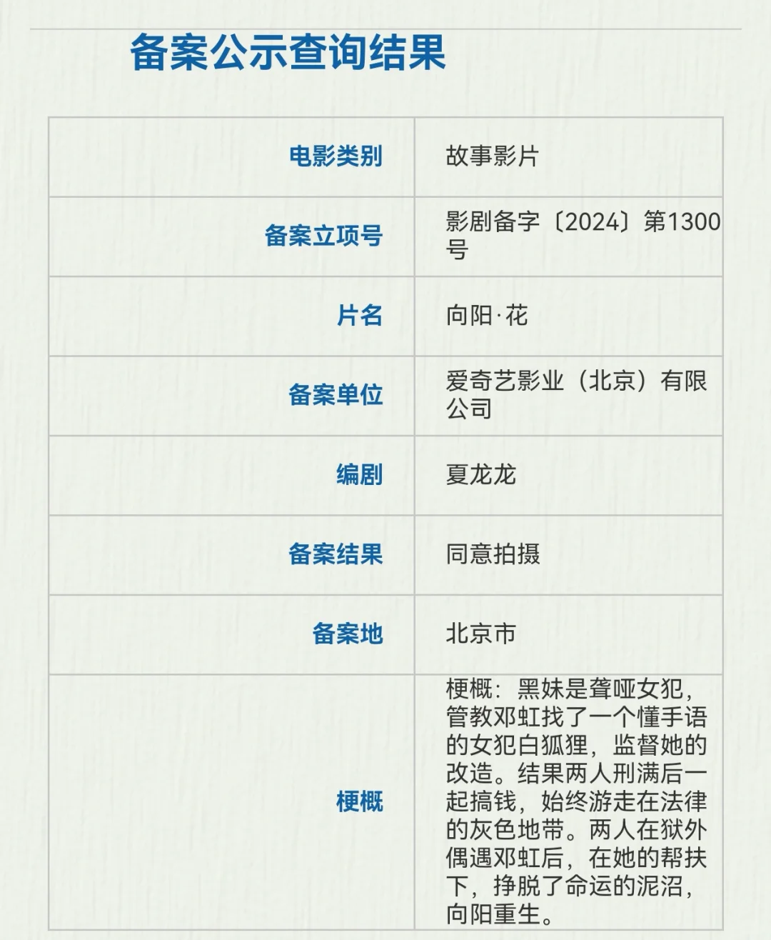 爱奇艺新电影《向阳·花》备案立项