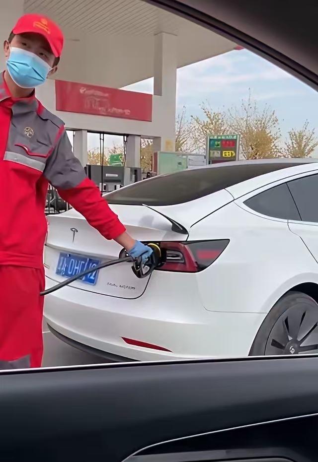 看到一辆特斯拉挂着蓝牌，加油口还在车灯上面，直接给我整不会了。特斯拉不是纯电吗？