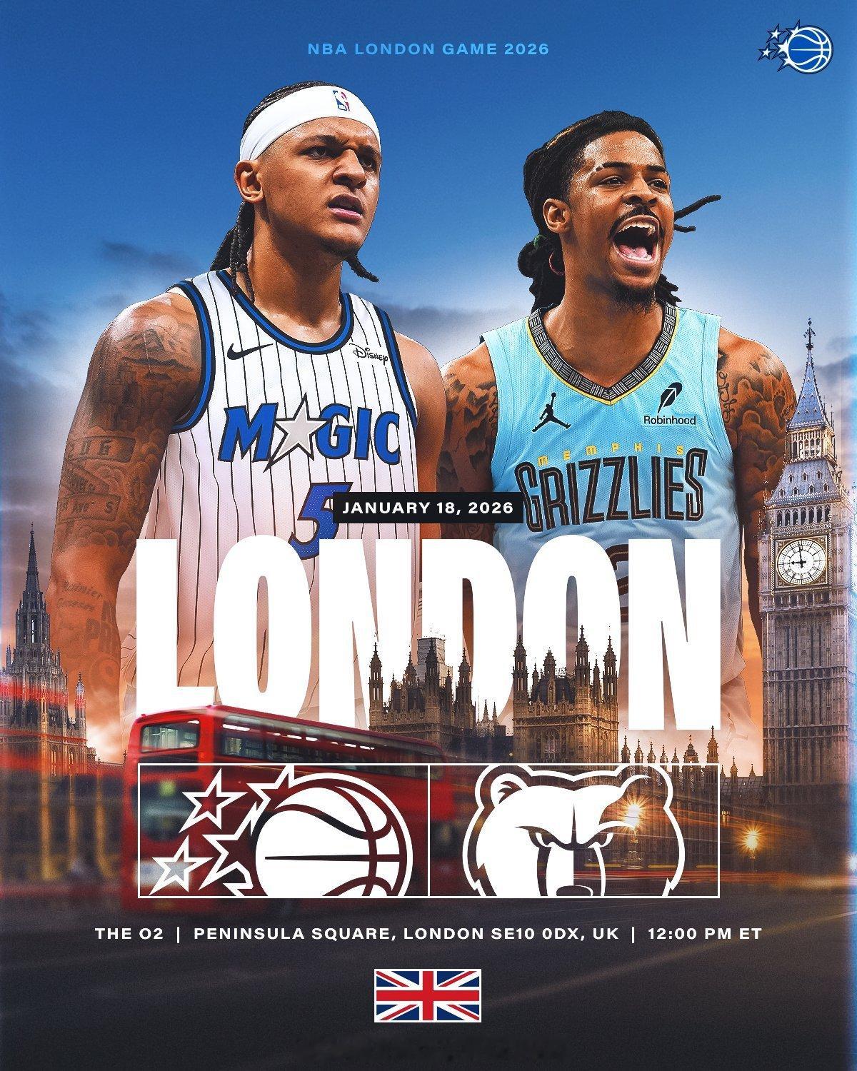 明年1月18日NBA伦敦赛魔术vs灰熊！莫兰特和贝恩的较量～ 莫兰特莫兰特中国行