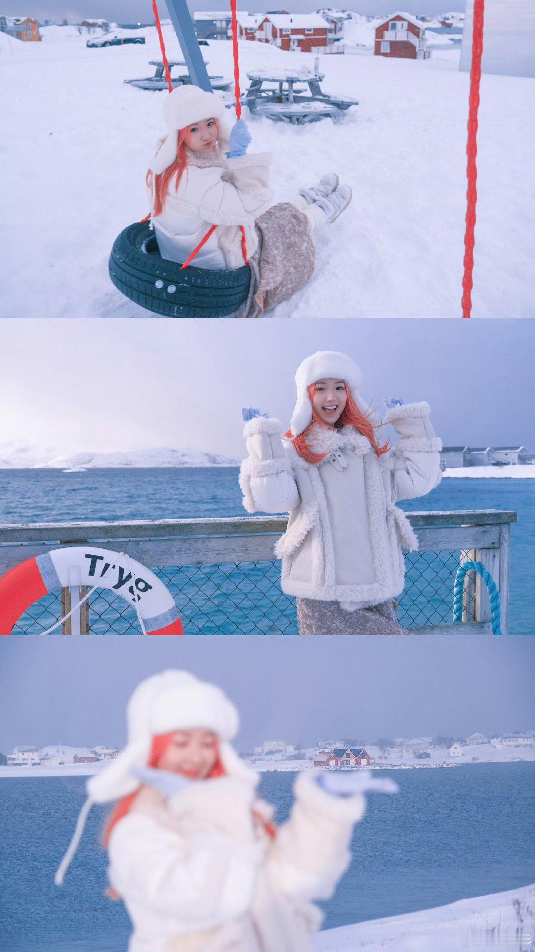 毛晓彤去北极了毛晓彤北极看雪山大海毛晓彤美美的北极plog 