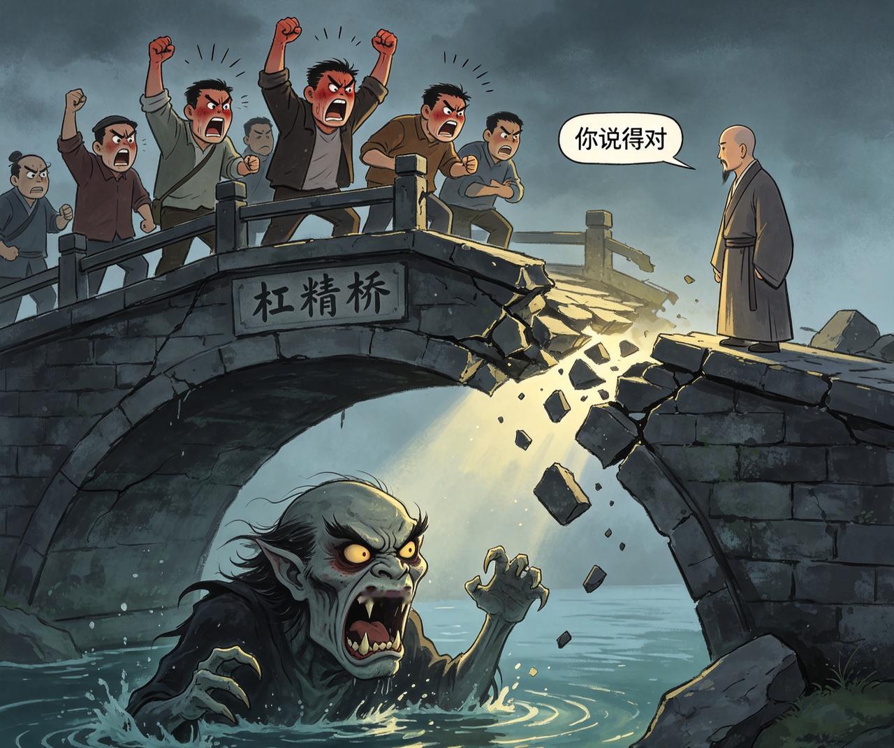 江湖怪谈•荒诞志151杠精桥

河上有一座桥，名曰“杠精桥”。过桥者，无论说什么