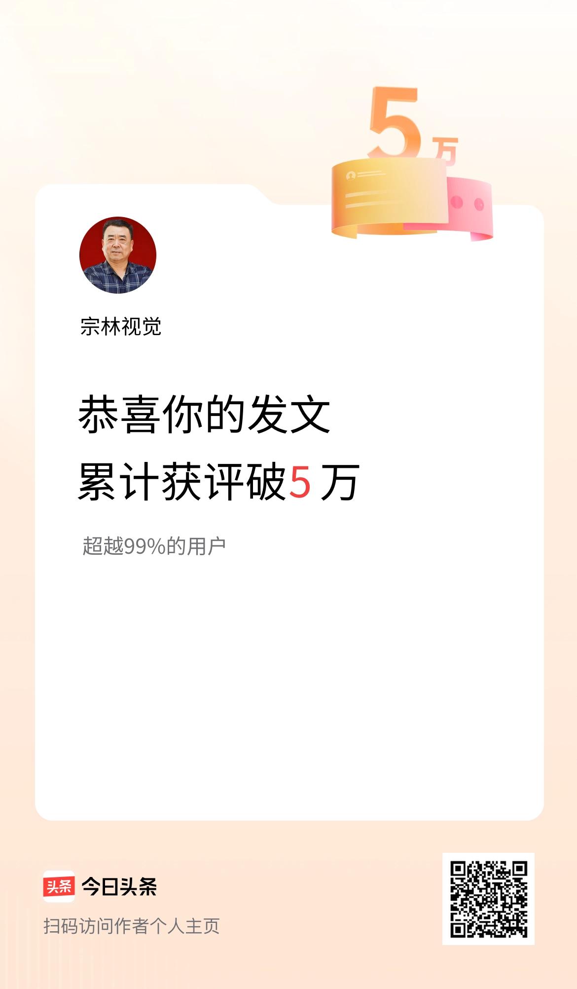 我在头条累计获评论量破5万啦！