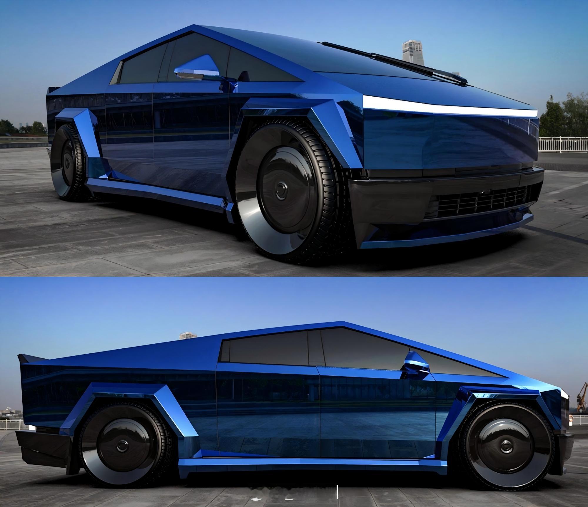 #宽体特斯拉Cybertruck# 特斯拉Cybertruck大宽体+大脚，是不