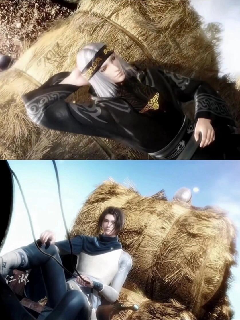 我又去那博主那儿存了几张卫聂图，p1好帅，浓浓的武侠味，这对也算黑白配吧，发色一