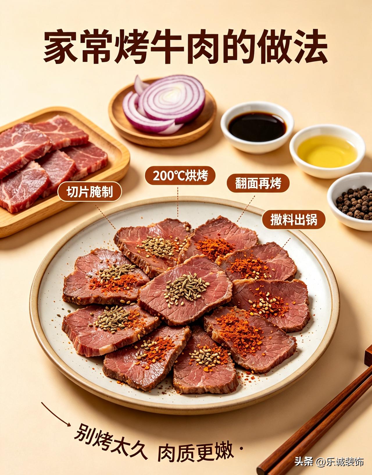 牛肉切薄片，加生抽、少许蚝油、黑胡椒、洋葱丝、食用油抓匀腌制20分钟。
烤箱预热