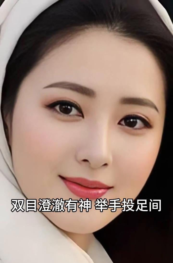 她身上流淌着纯然的东方气质，眉眼秀雅，越看越耐。笑容大方温婉，可亲肤。若凝脂，言