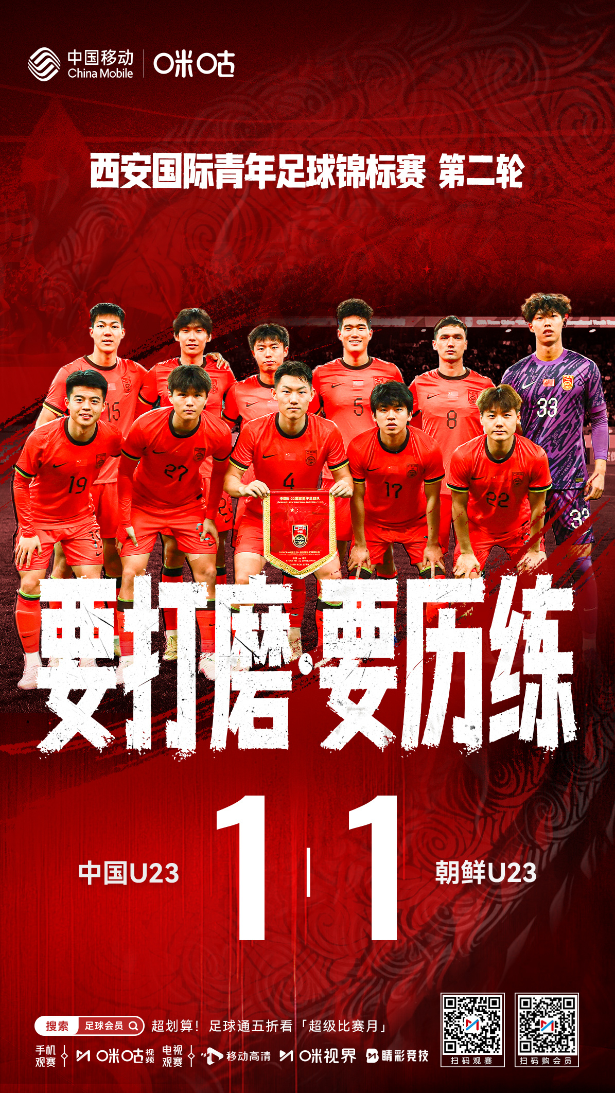 ⚡️ #U23国足1比1朝鲜#🏟️ 李新翔造点 #向余望点射破门#⚽️ 继续打
