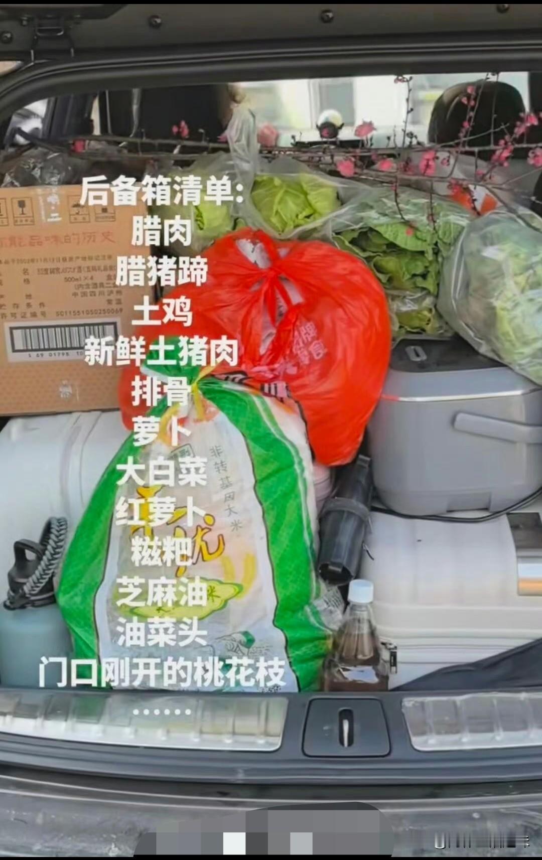 春节返程的后备箱总是被家人们的爱塞的满满当当！父母生怕自己在外吃不好穿不好，马年