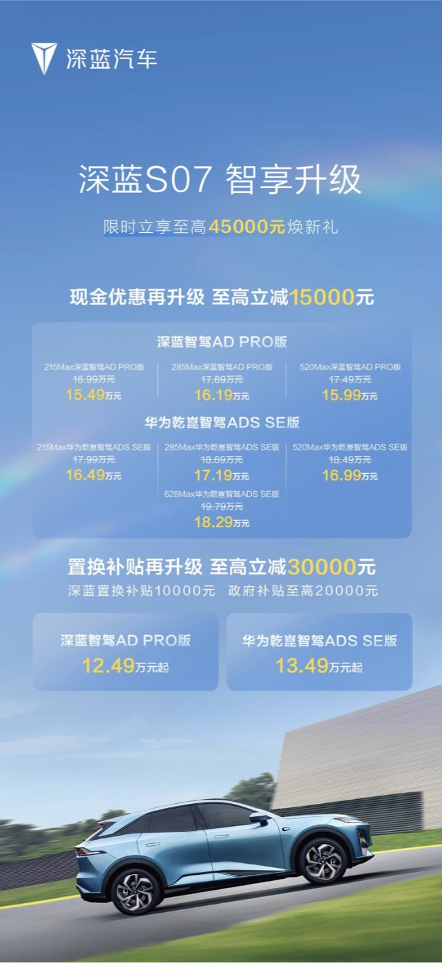 4.5万焕新礼限时暴击！深蓝S07自己出了一份薅秃车企羊毛的攻略！现在入手深蓝S