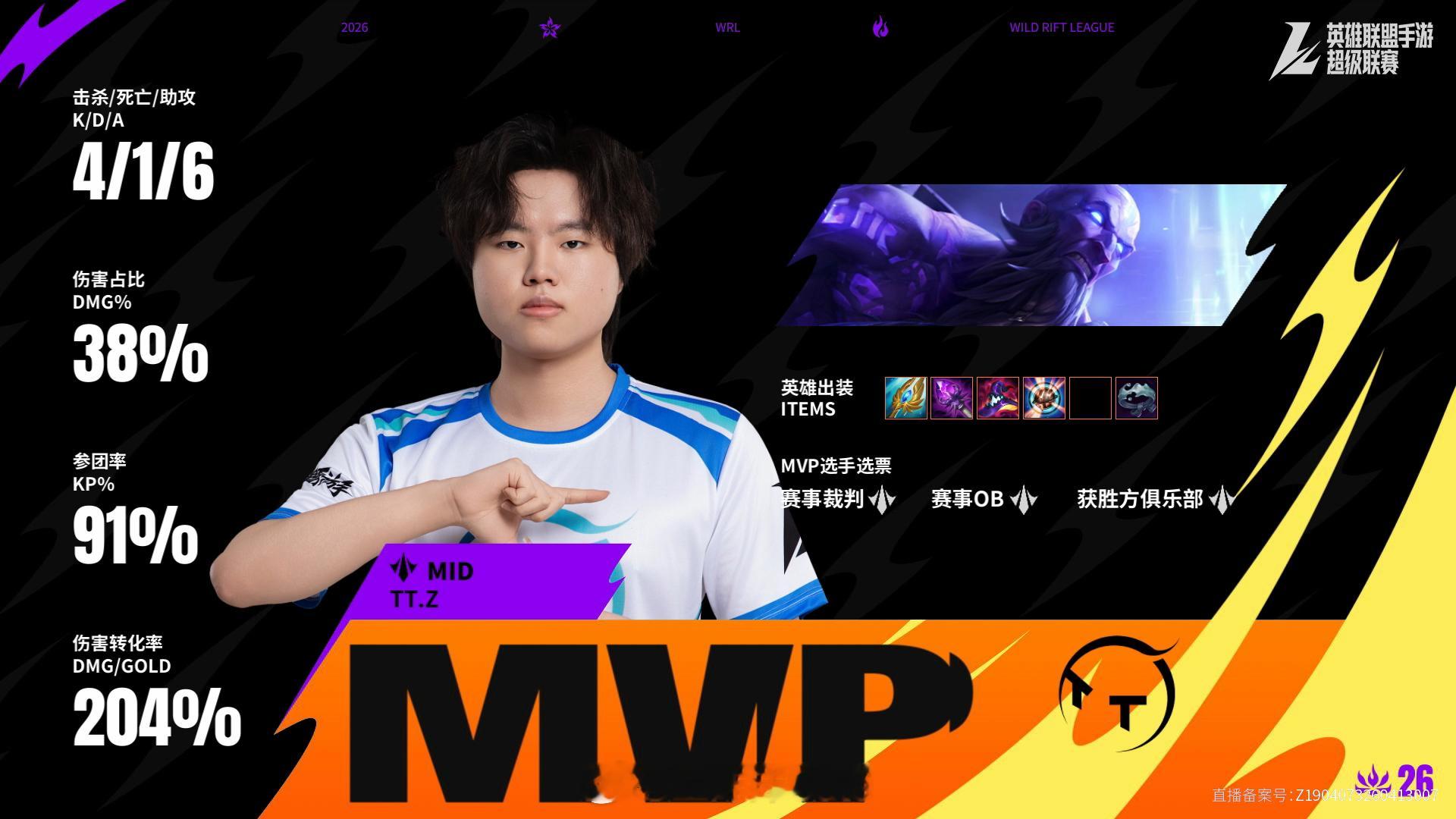 TT对阵WHG第二场赛后数据，MVP2026WRL夏季赛英雄联盟手游赛事英雄联盟