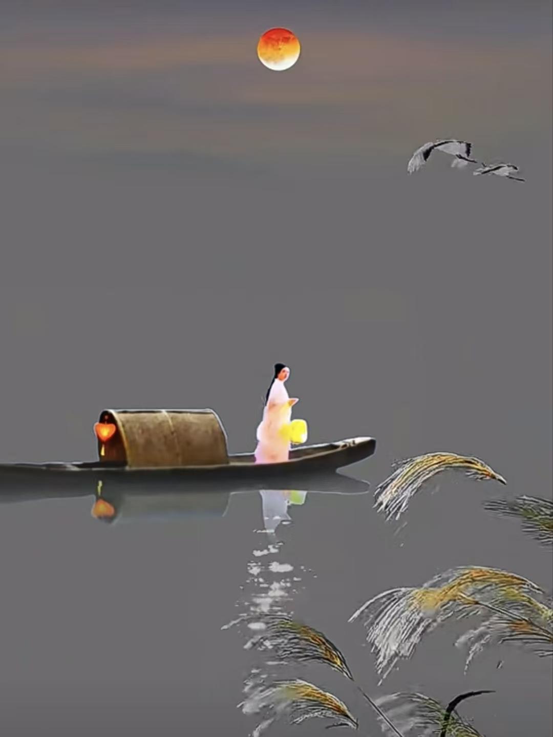 天净沙·舟盼
微风逆水行舟，
娇娘灯影船头，
天际清辉夜幽。
相思难就，
一心只