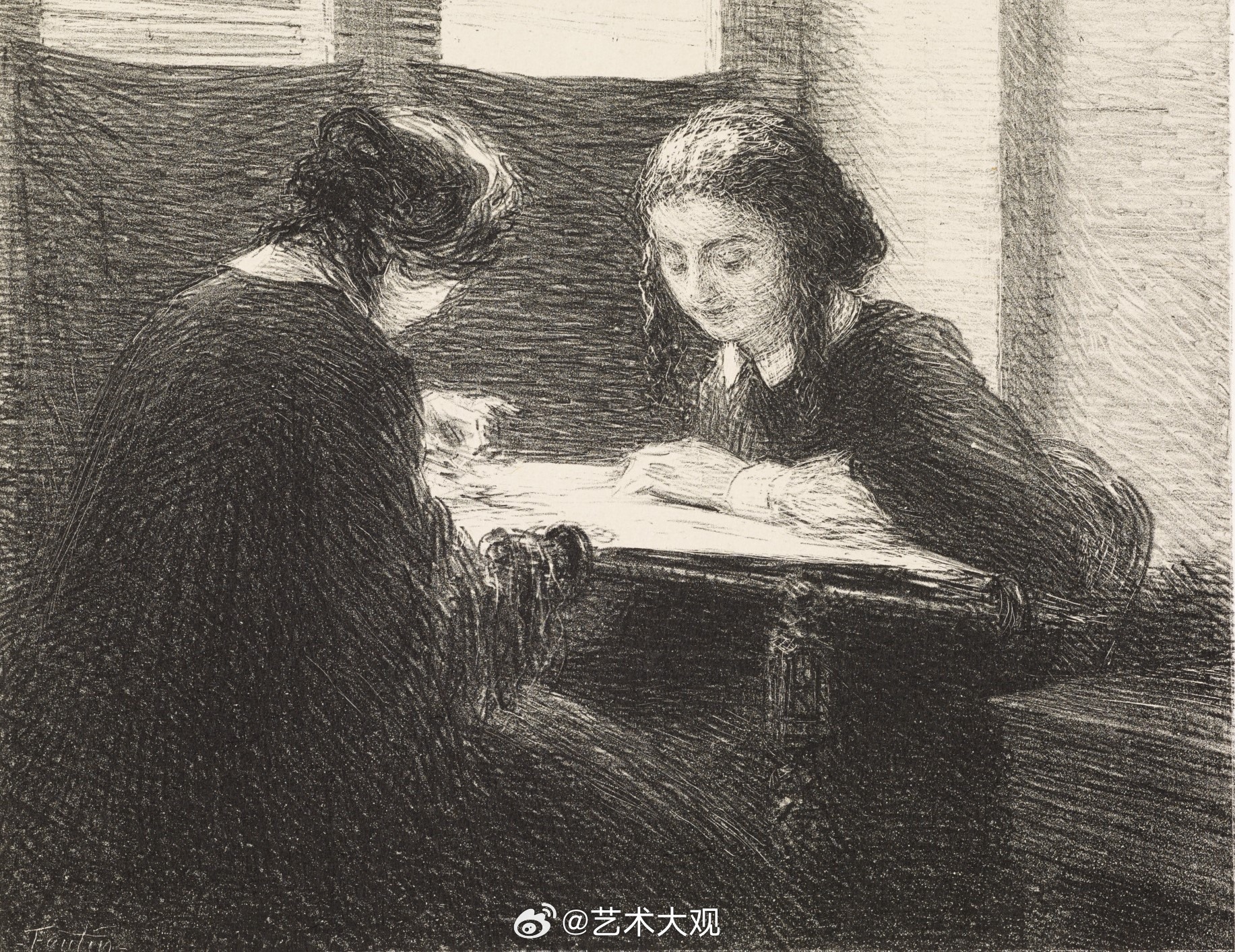 《小绣花女》1898年法国画家亨利·方丹·拉图尔人物版画Les Petites 