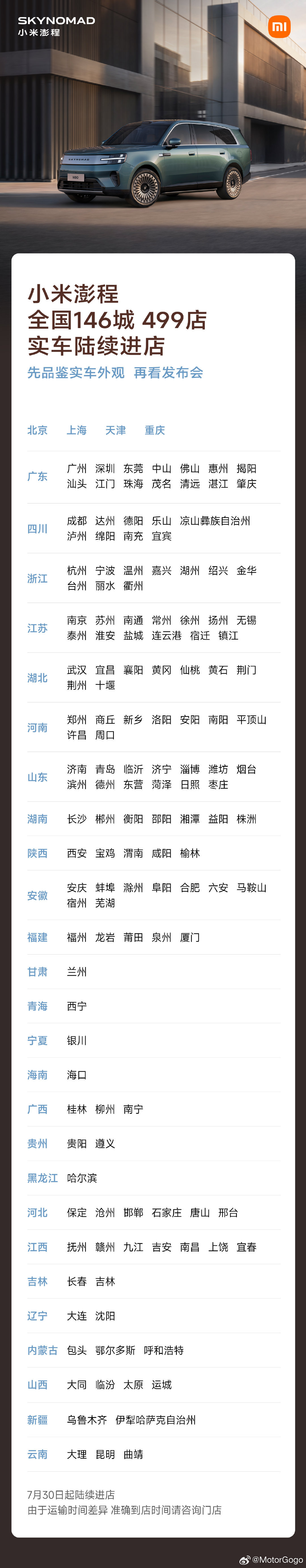 明天在这些🚗城市的小米门店能看到小米澎程，看看有没够你的城市。大v聊车skyn