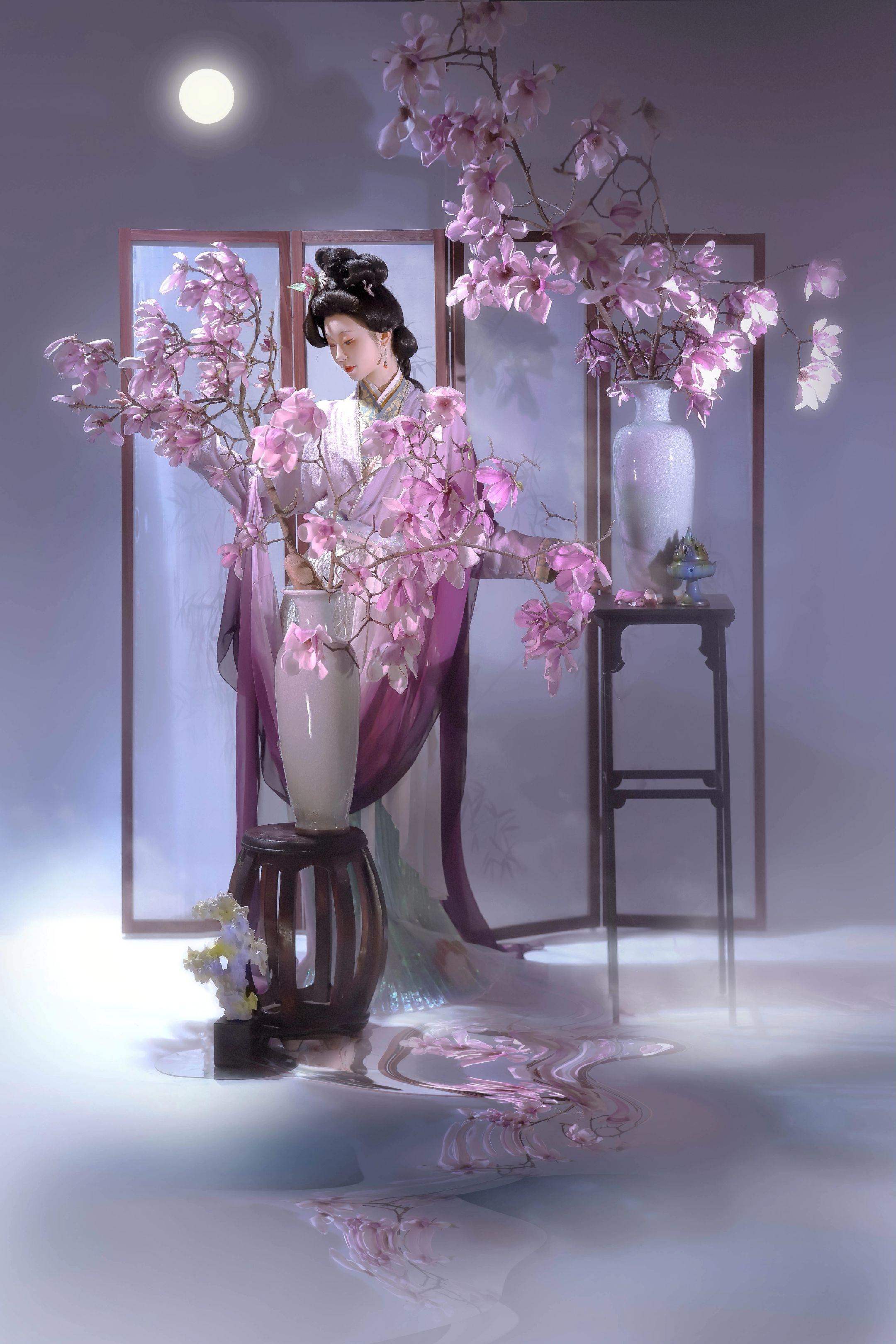 一盏冷月，满架芳华，紫衣入画……