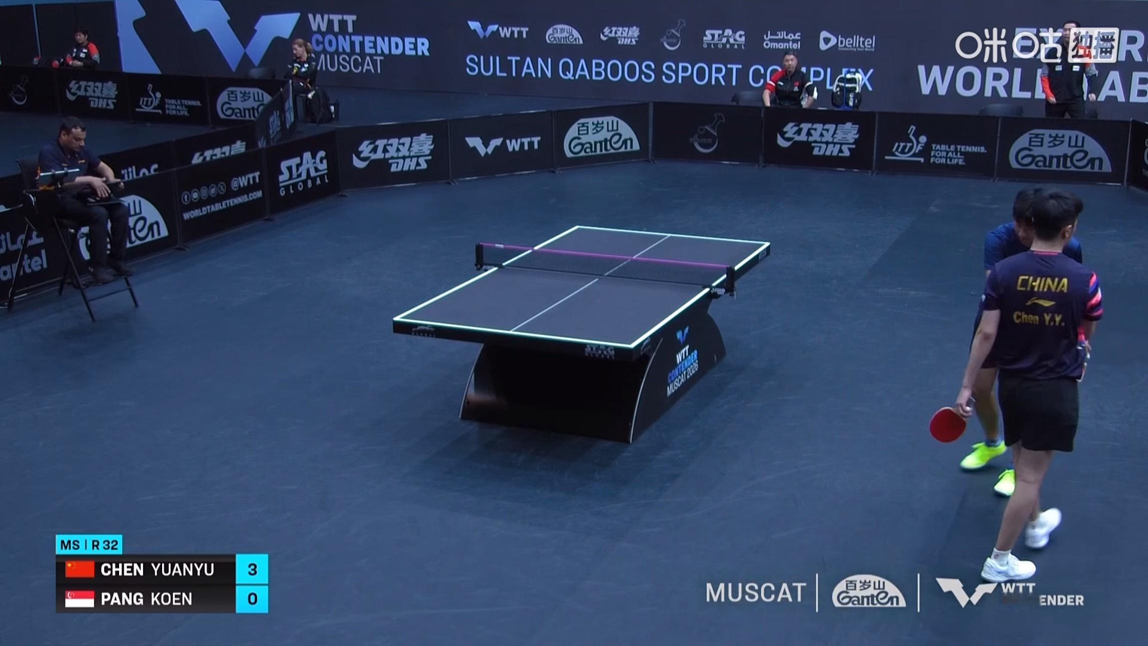 陈垣宇3比0冯耀恩（11-5，11-8，11-9）晋级WTT常规挑战赛马斯喀特站