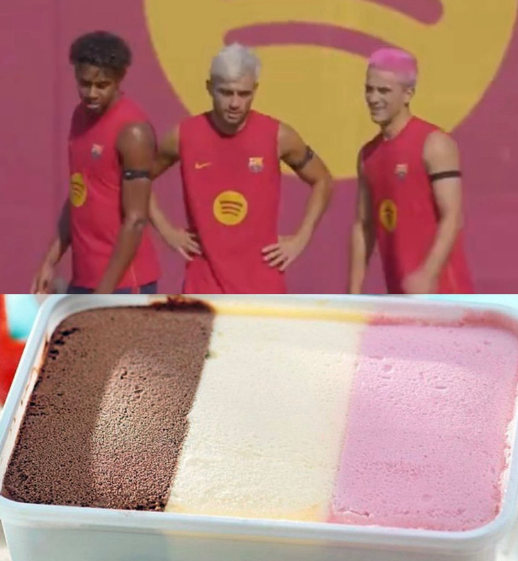 巴萨专属彩蛋🍦属于红蓝军团的三色冰淇淋上线！熟悉的三种色彩，一眼就能认出巴萨的