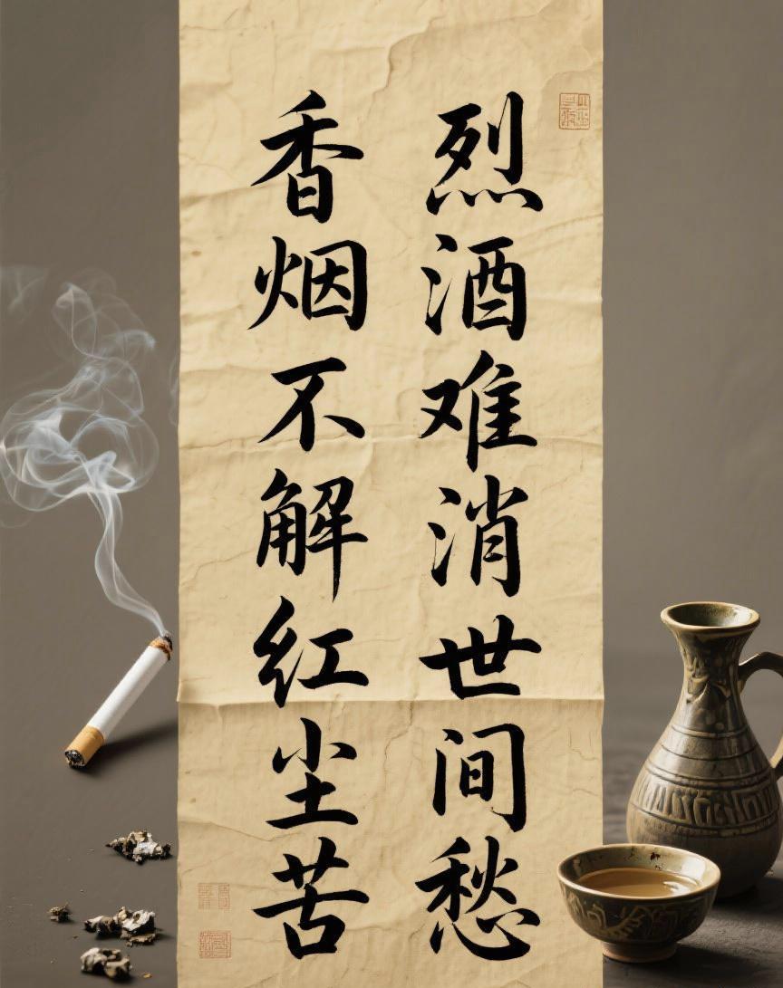 下联：烈酒难消世间愁