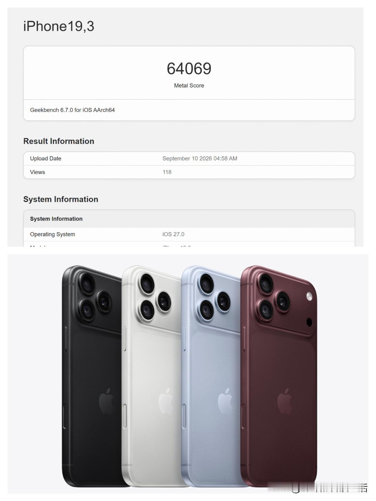 苹果 18 Pro 这代芯片，牙膏是真的挤爆了。A20 Pro 图形跑分64,0