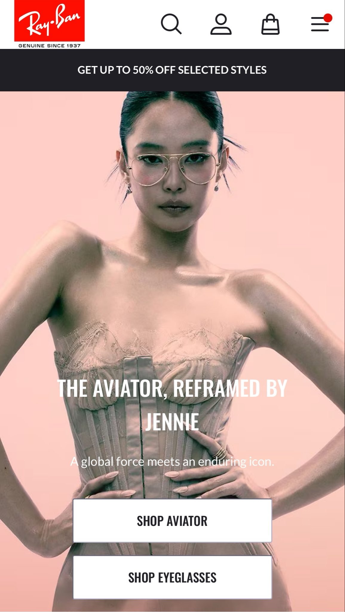 Jennie x rayban aviator系列已在官网上线！special 
