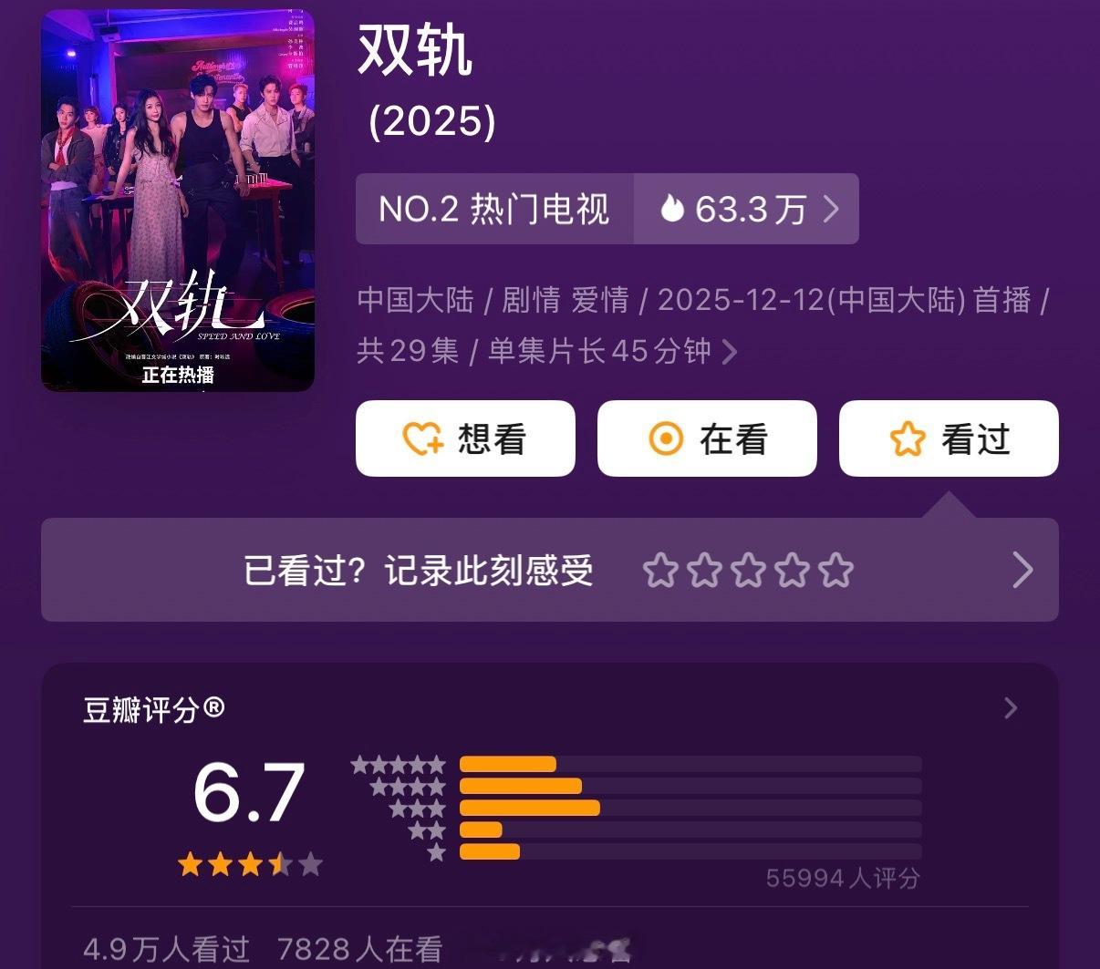 虞书欣新剧双轨豆瓣开分6.7分，你觉得这个分数合理吗？🙉 