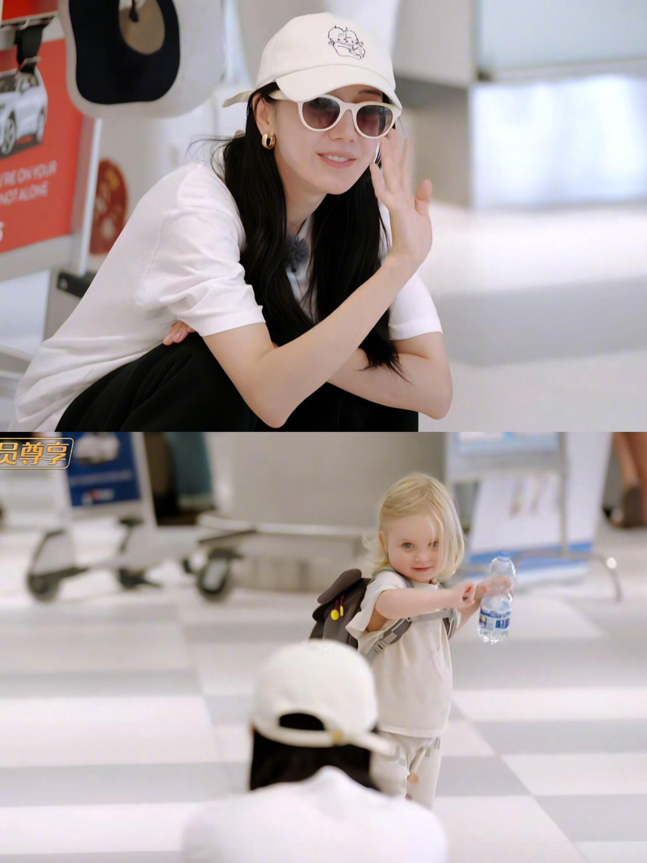 国内某著名女星，机场众目睽睽之下逗小孩玩