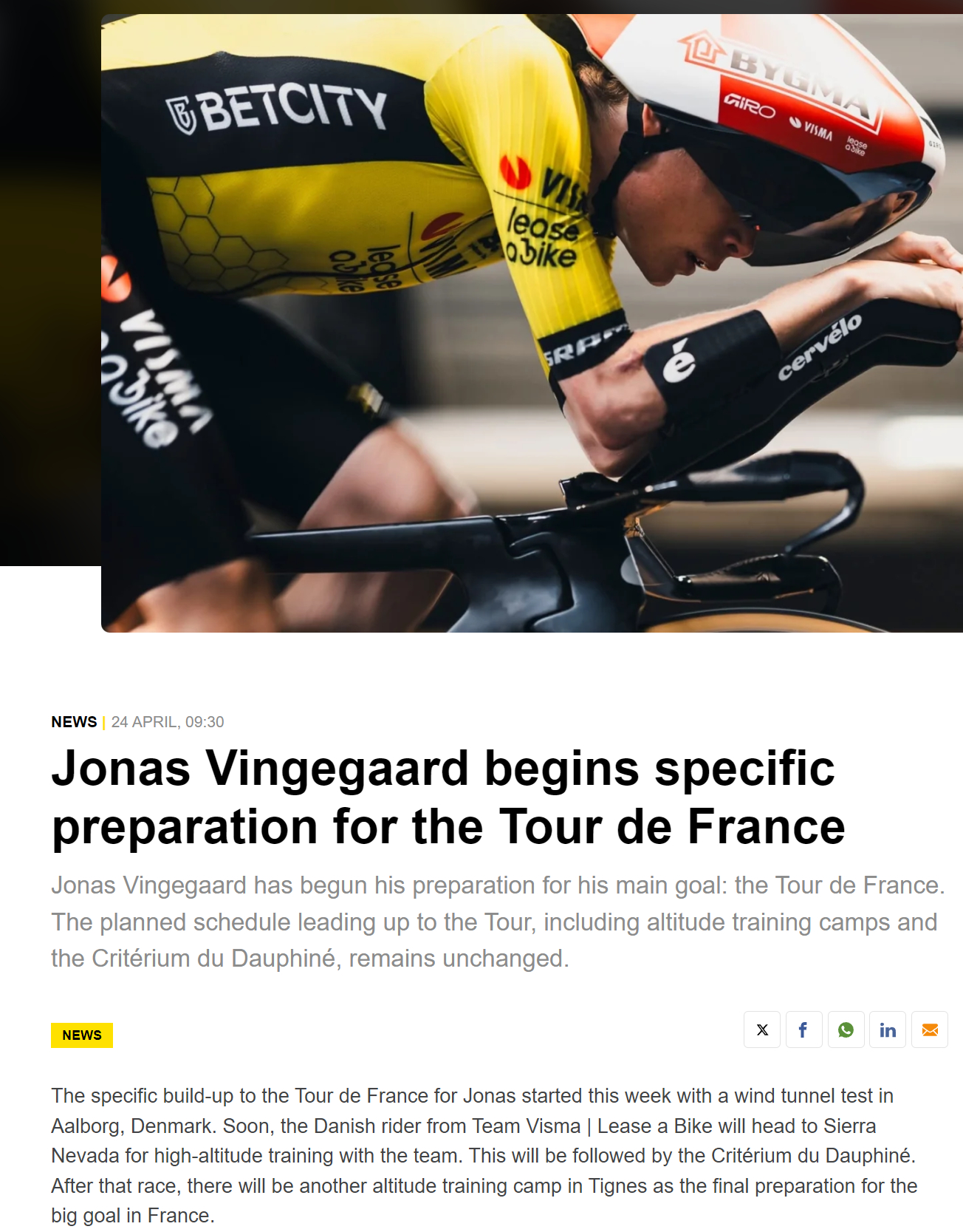 温格高本周早些时候在丹麦奥尔堡进行风洞测试，接下来他将去西班牙内华达山进行高原训