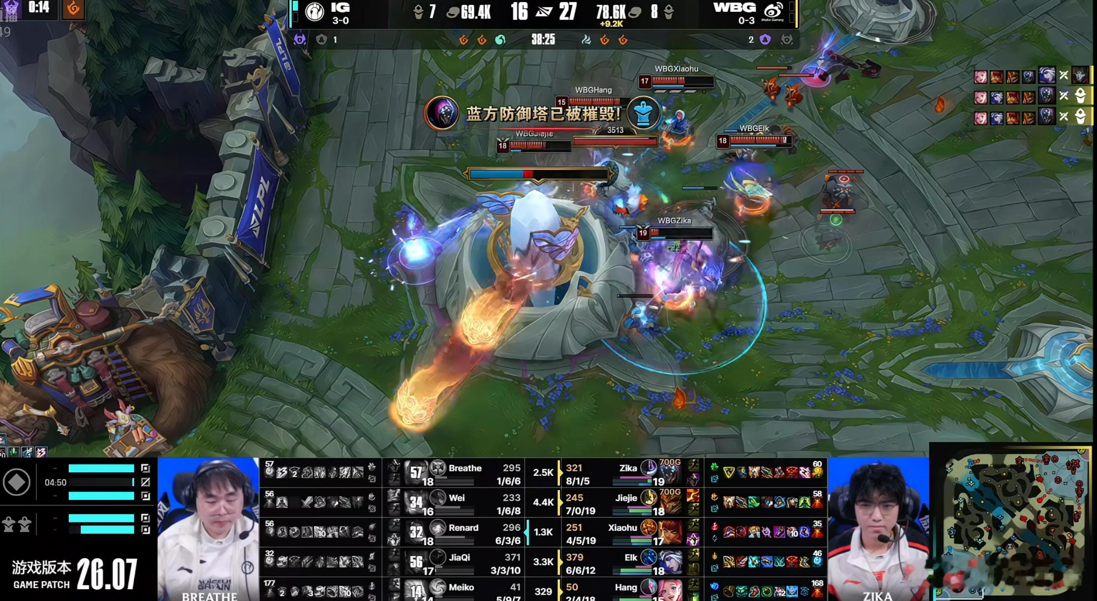 WBG第二局极限守家成功，扳回一城，大家认为本局谁表现最好？WBG打iG扳回一城